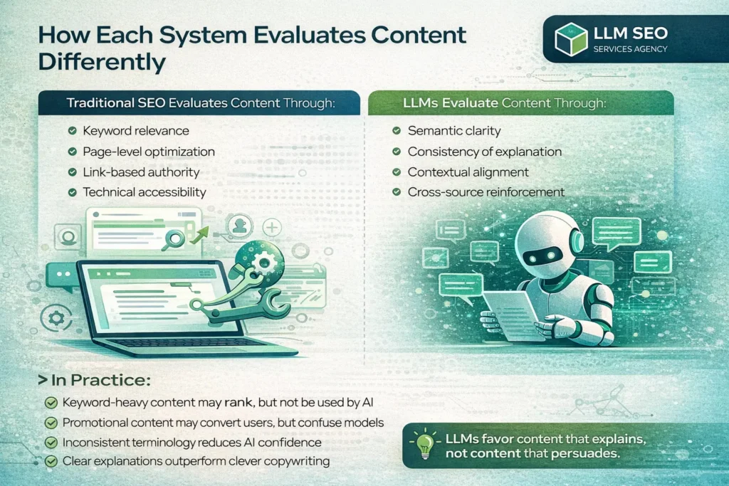 How Each System Evaluates Content Differently